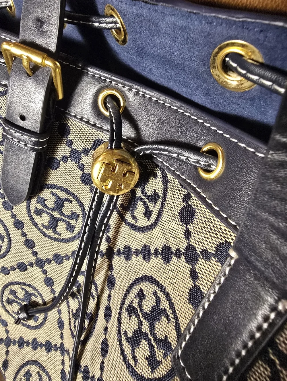 Tory Burch T Monogram Jacquard Tote Bag - Navy Blue